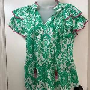 THML Green and Pink Floral Blouse